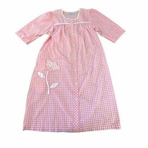 Vintage Kelly Reed Gingham House Dress Muumuu S/M Country Cottage Granny Pink